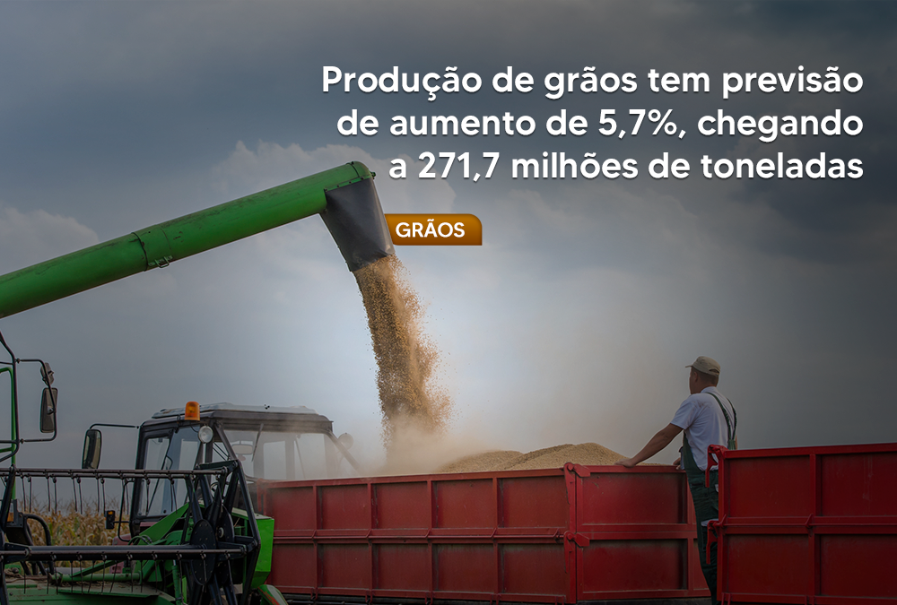 Produção de grãos tem previsão de aumento de 5,7%, chegando a 271,7 milhões de toneladas