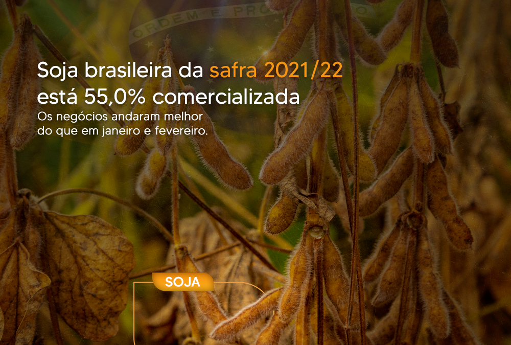 Soja brasileira da safra 2021/22 está 55,0% comercializada